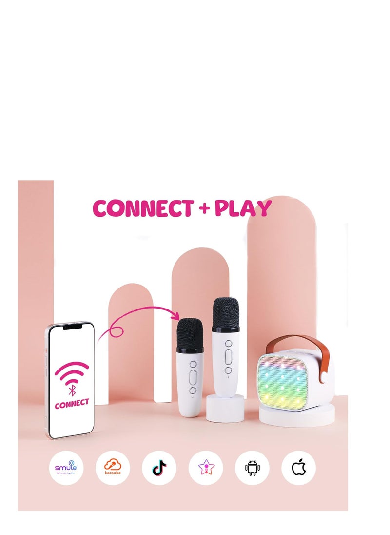 Generic - YLL Mini Karaoke Machine for Kids and Adults, Portable Bluetooth Speaker with 2 Wireless Microphones, Birthday Gift Toys for Girls Age 4 5 6 7 8 9 10 11 12 Years Old and Up Toddlers Teens (White) - Image 1