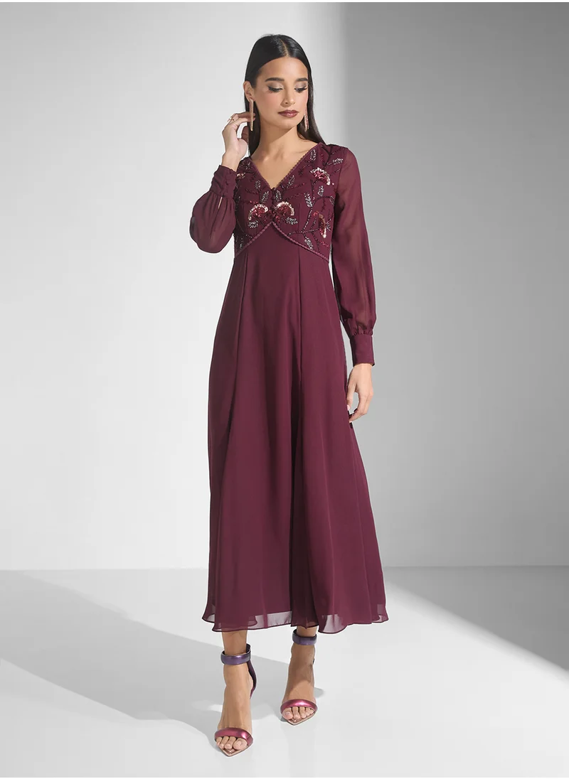 فروك اند فرل Embellished V-Neck Dress