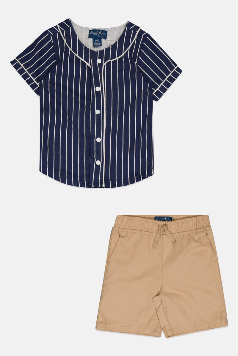 Freestyle طقم أولاد للأطفال من قطعتين بألوان متعددة وقميص مخطط وسروال قصير - Image 3