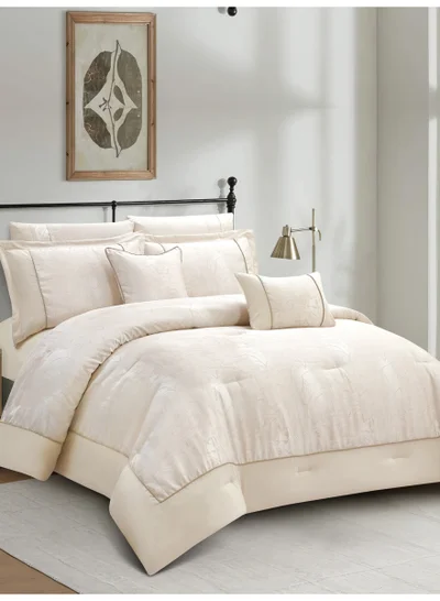 دوناتيلا طقم مفرش فاخر 8 قطع مقاس مزدوج 240×260سم جاكار فاخر  بحشوة 350 جم - يشمل لحاف، شرشف مطاط، أغطية مخدات وخداديّات