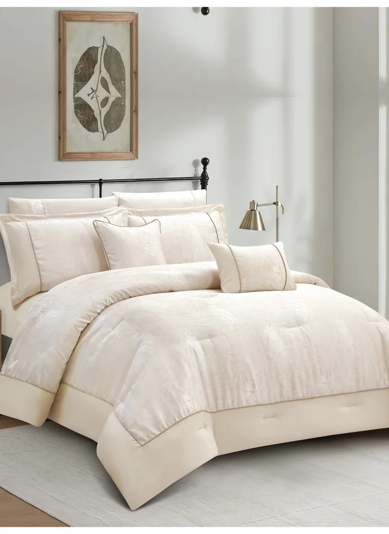 دوناتيلا Premium King Size Comforter Set 8-Pcs, Elegant Jacquard Bedding Set with 350 GSM Poly Silk Fill, Soft & Luxurious All Season Bed Set