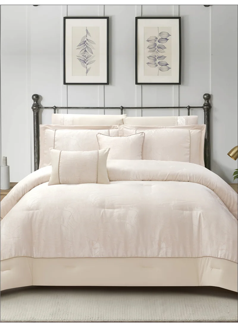 دوناتيلا Premium King Size Comforter Set 8-Pcs, Elegant Jacquard Bedding Set with 350 GSM Poly Silk Fill, Soft & Luxurious All Season Bed Set