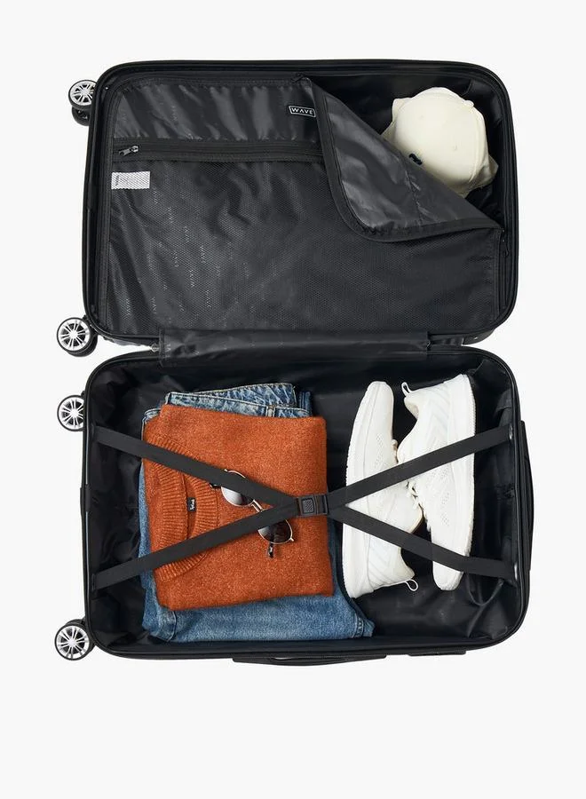 Wave SILVER Textured Hardcase Luggage Trolley With Retractable Handle - 24 Inches Check-In Bag  | Best Price UAE