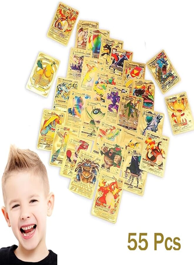 55 PCS Gold Foil Cards Golden Card Packs Gold Foil TCG Cards Deck Box Including Assorted Rare Foil Cards for Fans/Kids/Collectors Favors Game Cards Collection Gifts (No Duplicates)
