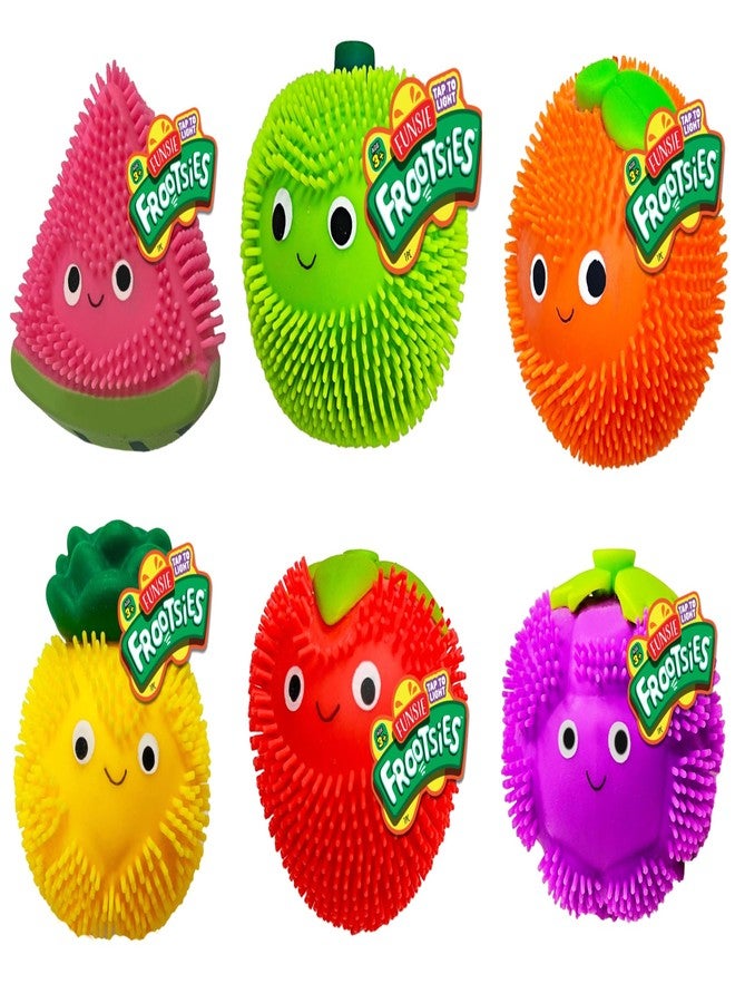 JA-RU Funsie Frootsies Light-Up Squeezy Toy (6 Units Assorted) Juicy Squishy Cute Fruit Tap to Light. Stretchy Foodie Stress Relief Sensory Toys for Kids, Teen, & Adult. Party Favor Fidget. 3906-6 - Image 1