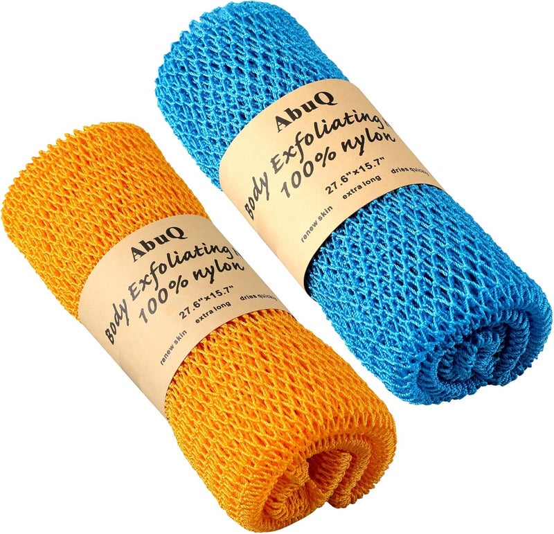 AbuQ 2 Pieces African net Sponge for exfoliating,African exfoliating net, African wash net, African Ghana Sapos scrubbing washcloth rag for Smoother Skin and Daily use (Pink Green) - Image 1