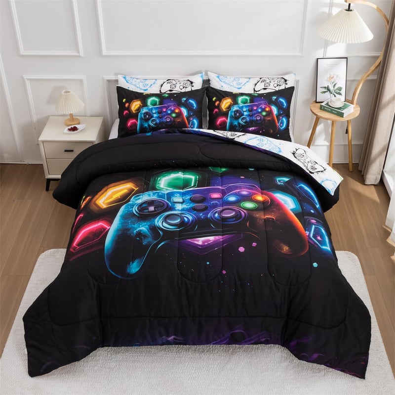 NTBED Game Console Comforter Set for Boys Girls Kids Space Universe Gaming Geometric Lightweight Microfiber Gamer Bedding Sets (Multi, Queen) - Image 2