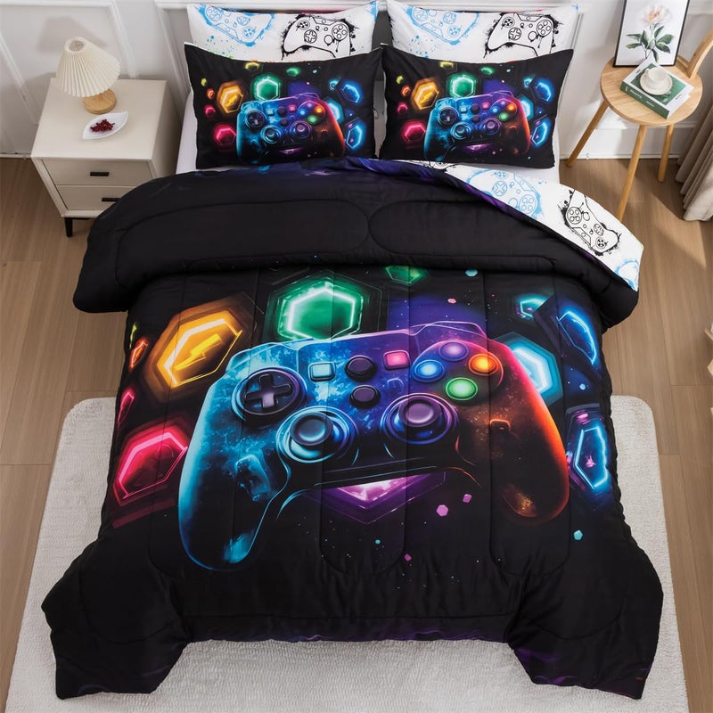 NTBED Game Console Comforter Set for Boys Girls Kids Space Universe Gaming Geometric Lightweight Microfiber Gamer Bedding Sets (Multi, Queen) - Image 1