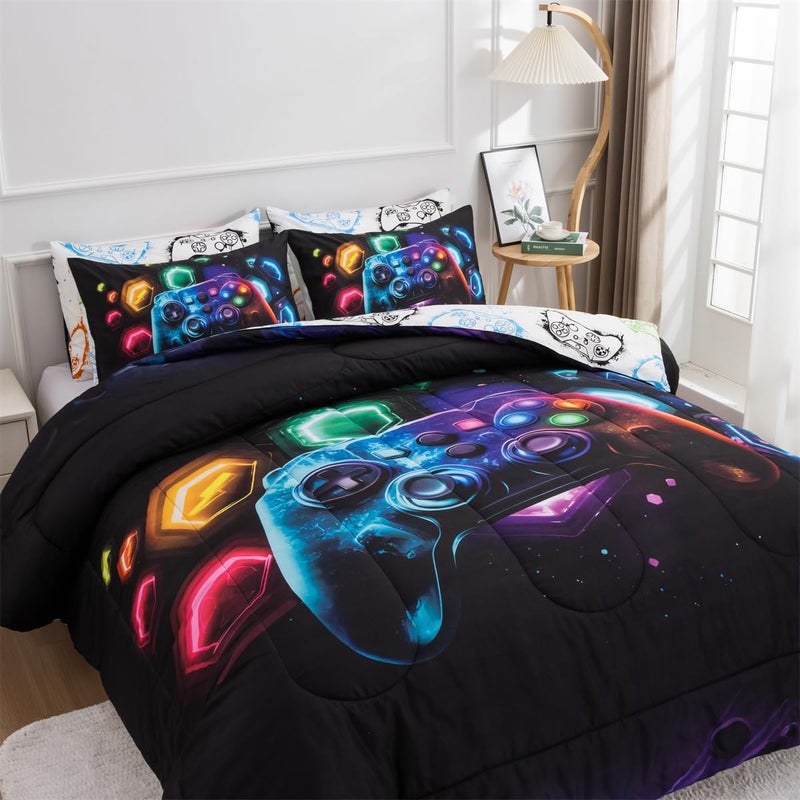 NTBED Game Console Comforter Set for Boys Girls Kids Space Universe Gaming Geometric Lightweight Microfiber Gamer Bedding Sets (Multi, Queen) - Image 3