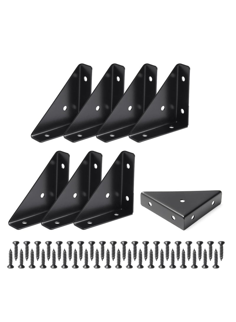 SYOSI Corner Brackets, 8 Pcs Corner Braces for Wood, Metal Corner Brackets, Tria ngle Shelf Bracket, Corner Desk Connector, Black Brackets with Screws for Bed Edge(66mm x 66mm)  - Image 1