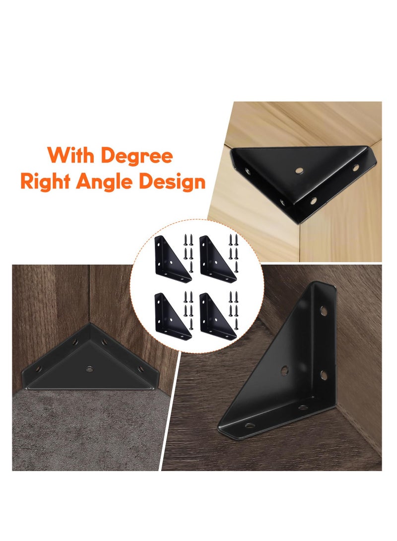 SYOSI Corner Brackets, 8 Pcs Corner Braces for Wood, Metal Corner Brackets, Tria ngle Shelf Bracket, Corner Desk Connector, Black Brackets with Screws for Bed Edge(66mm x 66mm)  - Image 3