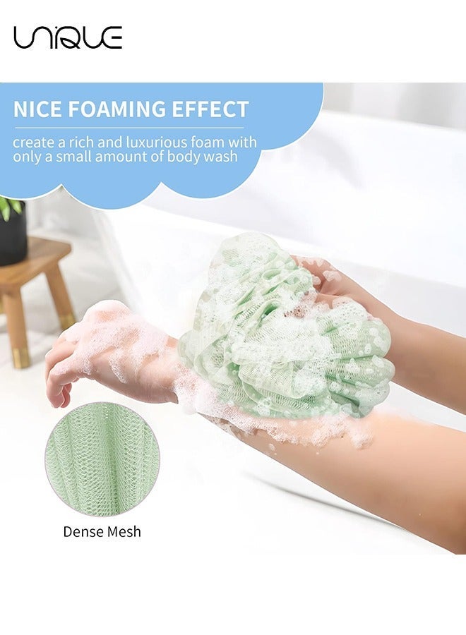Unique Shower Loofah Sponge - 2 Pack Long Stretch Back Sponge Exfoliating with Rope Handles - Back Scrubber for Shower Body Scrub Stretch Loofah for Women and Men (Green & Light Green) - Image 3