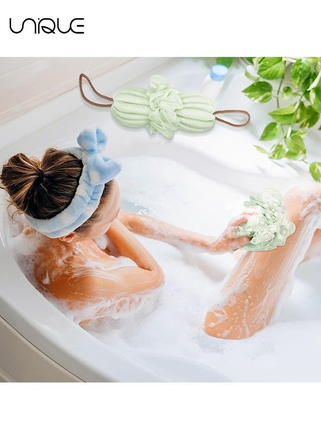 Unique Shower Loofah Sponge - 2 Pack Long Stretch Back Sponge Exfoliating with Rope Handles - Back Scrubber for Shower Body Scrub Stretch Loofah for Women and Men (Green & Light Green) - Image 5