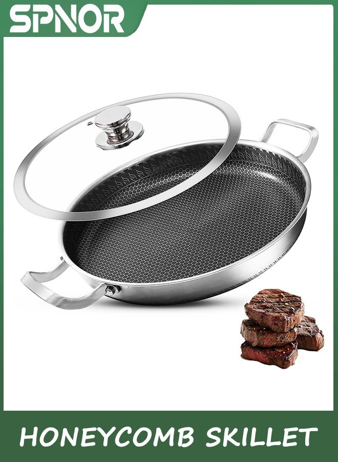 Spnor الفولاذ المقاوم للصدأ البايلا وعاء, 34CM البايلا وعاء مع الغطاء, ثلاثي طبقة غير اللاصق كبيرة عصير العسل Skillet, الفولاذ المقاوم للصدأ أدوات الطبخ, وعاء الاستقراء, Skillets للخارج, التخييم, الأطراف, وعاء الطبخ - Image 1