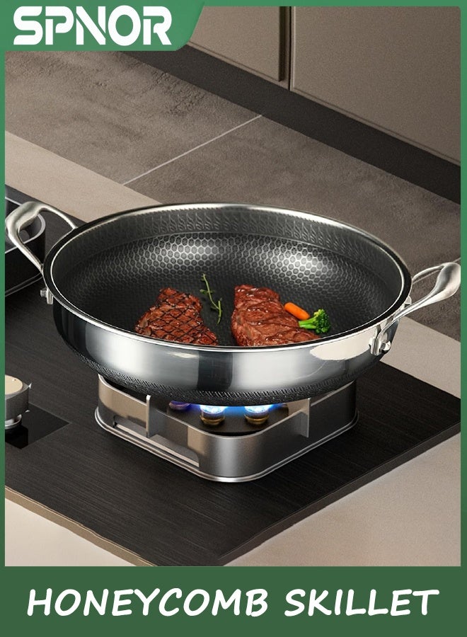 Spnor الفولاذ المقاوم للصدأ البايلا وعاء, 34CM البايلا وعاء مع الغطاء, ثلاثي طبقة غير اللاصق كبيرة عصير العسل Skillet, الفولاذ المقاوم للصدأ أدوات الطبخ, وعاء الاستقراء, Skillets للخارج, التخييم, الأطراف, وعاء الطبخ - Image 3