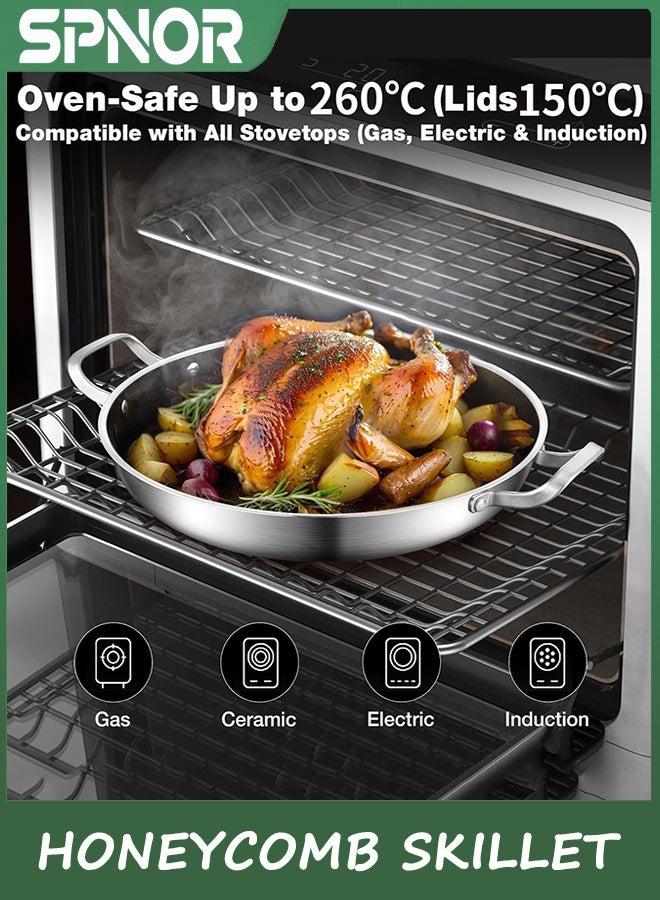 Spnor الفولاذ المقاوم للصدأ البايلا وعاء, 34CM البايلا وعاء مع الغطاء, ثلاثي طبقة غير اللاصق كبيرة عصير العسل Skillet, الفولاذ المقاوم للصدأ أدوات الطبخ, وعاء الاستقراء, Skillets للخارج, التخييم, الأطراف, وعاء الطبخ - Image 2