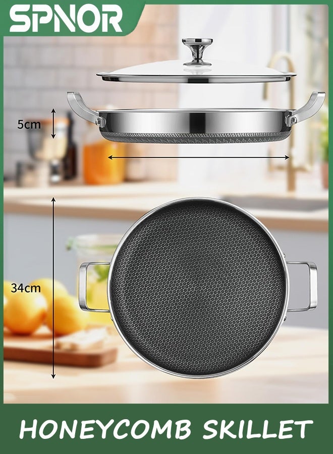 Spnor الفولاذ المقاوم للصدأ البايلا وعاء, 34CM البايلا وعاء مع الغطاء, ثلاثي طبقة غير اللاصق كبيرة عصير العسل Skillet, الفولاذ المقاوم للصدأ أدوات الطبخ, وعاء الاستقراء, Skillets للخارج, التخييم, الأطراف, وعاء الطبخ - Image 4