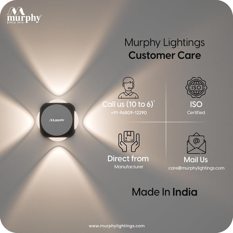 Murphy LED Outdoor Up/Down Wall Light - 6W, Warm White, (4 Multi-Directional Beams), IP65 Waterproof Aluminum Body, Pack of 1 (2-Year Warranty) - Image 5