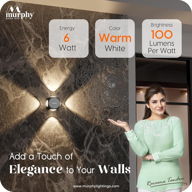 Murphy LED Outdoor Up/Down Wall Light - 6W, Warm White, (4 Multi-Directional Beams), IP65 Waterproof Aluminum Body, Pack of 1 (2-Year Warranty) - Image 3