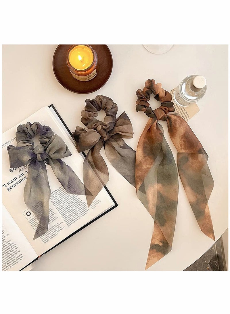 SOLARAE Chiffon Hair Scrunchies, Ribbon Elastic Bobbles Hair Ties Band, Elastics Ponytail Holder Scarf Scrunchies Hair Accessories for Women, Girls -3pcs - Image 2