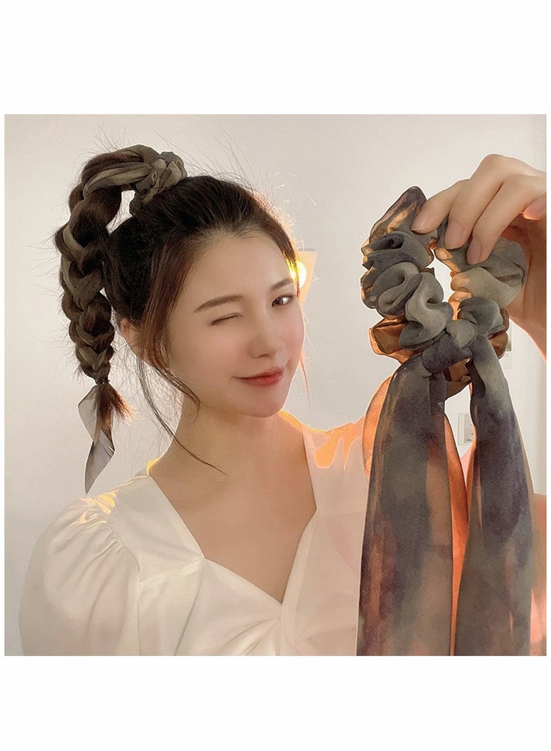 SOLARAE Chiffon Hair Scrunchies, Ribbon Elastic Bobbles Hair Ties Band, Elastics Ponytail Holder Scarf Scrunchies Hair Accessories for Women, Girls -3pcs - Image 4