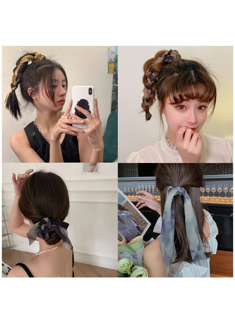 SOLARAE Chiffon Hair Scrunchies, Ribbon Elastic Bobbles Hair Ties Band, Elastics Ponytail Holder Scarf Scrunchies Hair Accessories for Women, Girls -3pcs - Image 3