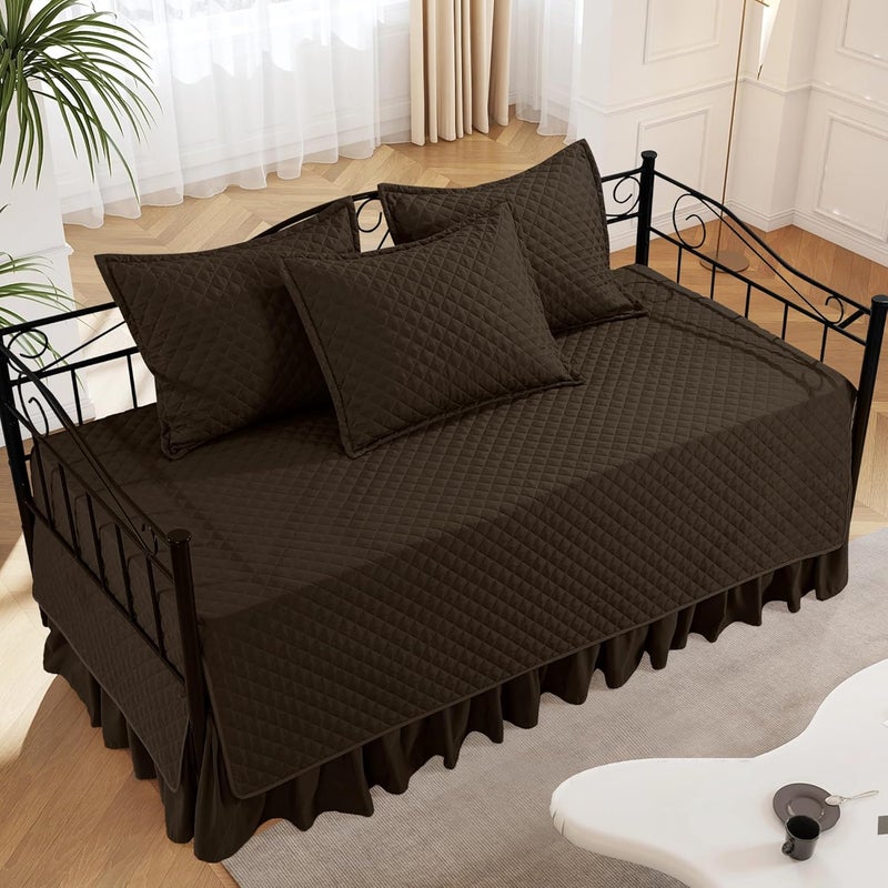 HOMBYS Daybed Cover Sets- Diamond Stitching Daybed Bedding Set, All Season Cozy Bedding with Bedskirt with Shams, Microfiber Filling, 5 Pieces, Coffee Color - Image 3