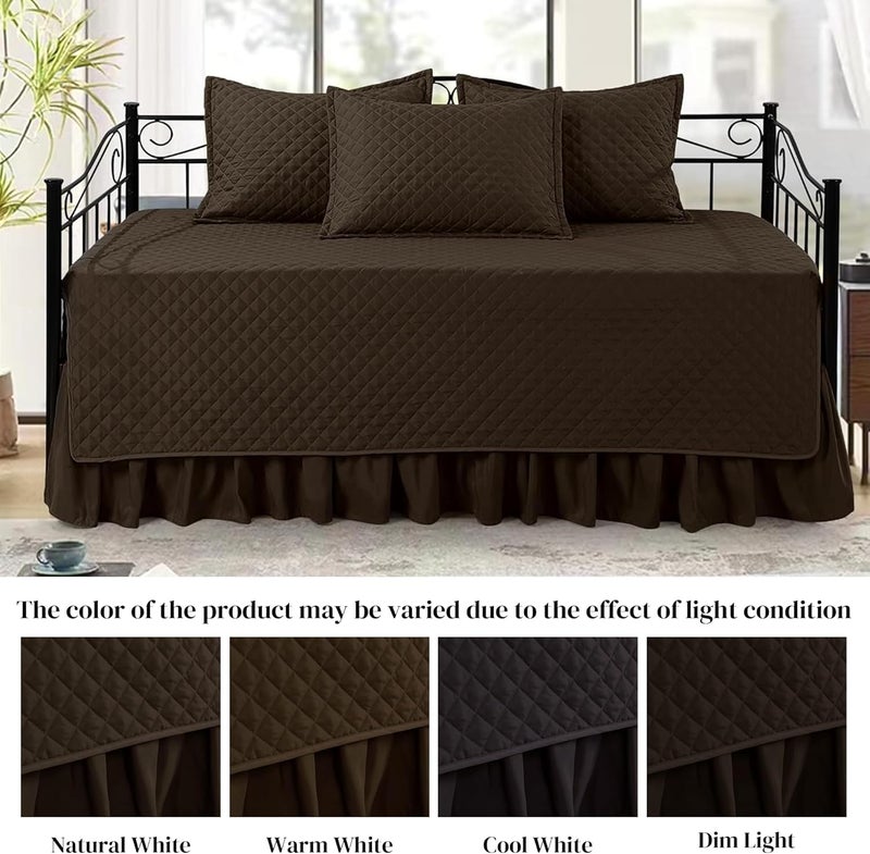 HOMBYS Daybed Cover Sets- Diamond Stitching Daybed Bedding Set, All Season Cozy Bedding with Bedskirt with Shams, Microfiber Filling, 5 Pieces, Coffee Color - Image 2