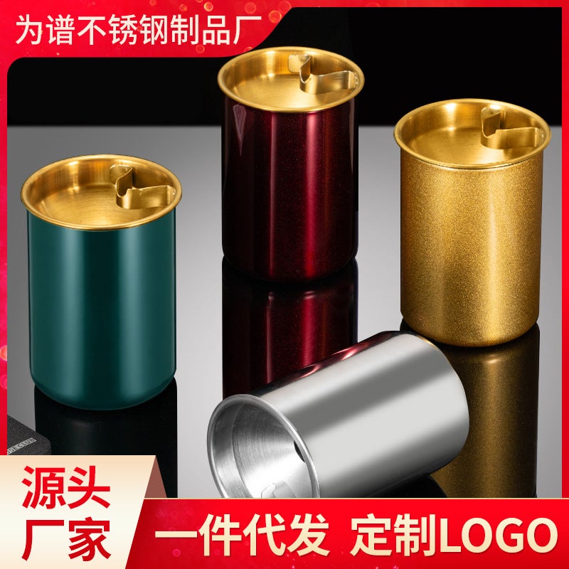 Funnel Ashtray Stainless Steel Thickened Home Office El Personalized Gift Advertising Logo Ashtray Anti-Fly Ash - Image 2