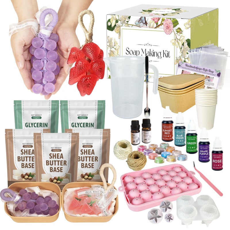 PIUH Grape & Strawberry Soap Making Kit for Adults Beginners Making Gift Soaps, DIY Fruit Soap Making Supplies Handmade Craft Kit with Grape & Strawberry Soap Mold, Soap Base and Supplies - Image 1