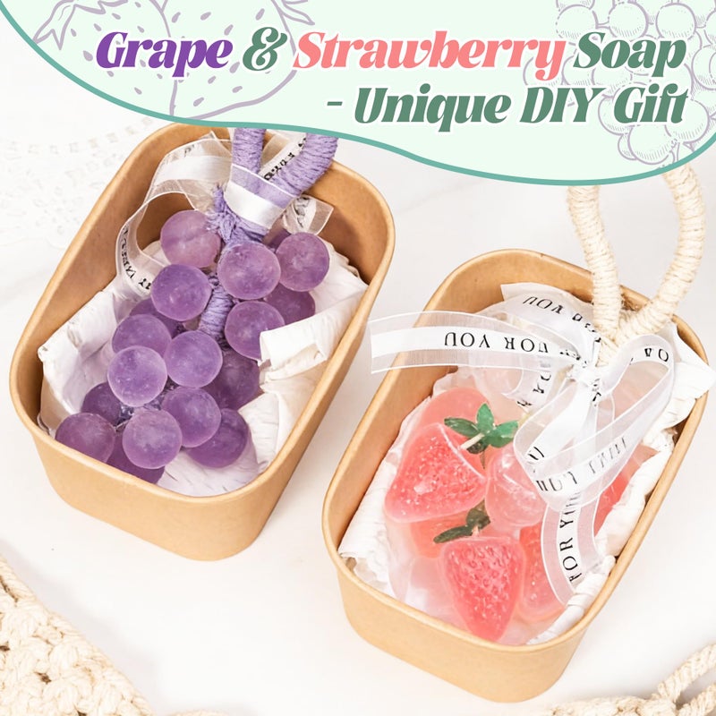 PIUH Grape & Strawberry Soap Making Kit for Adults Beginners Making Gift Soaps, DIY Fruit Soap Making Supplies Handmade Craft Kit with Grape & Strawberry Soap Mold, Soap Base and Supplies - Image 3