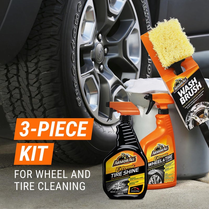 Armor All Wheel Cleaner and Tire Shine Kit, Heavy Duty Car Wheel Cleaner, Extreme Tire Shine Spray and Wash Brush - 3 Count - Image 3