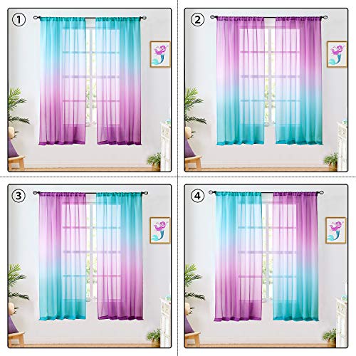 July Joy Faux Linen Ombre Sheer Curtains Blue and Purple 2 Tone Reversible Rod Pocket for Girls Bedroom, Privacy and Light Filtering Semi Gradient Window Curtain Pair, Set of 2 Panels, 54 x 63 inch - Image 2
