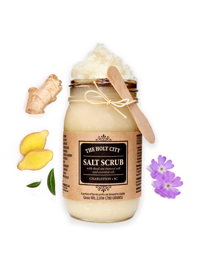 holy city skin products - Exfoliating Body Scrub - Pure Dead Sea Salt Scrub for Hands and Body, 16 fl oz Hydrating Moisturizing Skin Care for Body Acne, Eczema, Wrinkles (Ginger Verbena) - Image 1