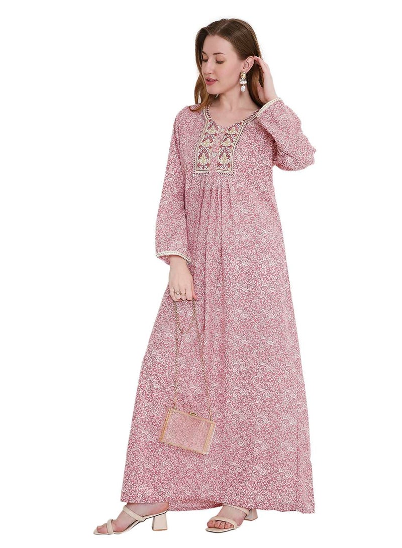 هانا آند سارا جلابية فرحة فيسكوز طويلة بتطريز خيوط مذهل - Image 4