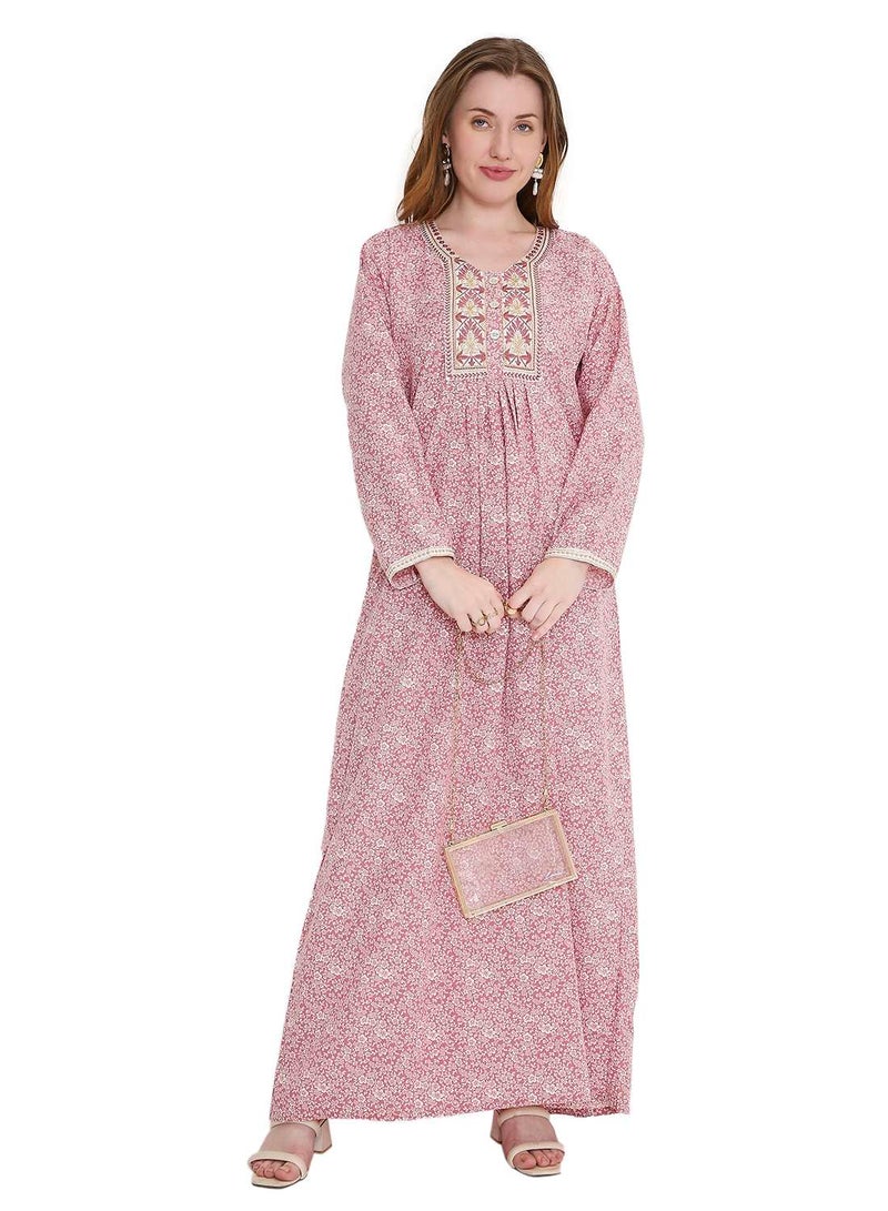 هانا آند سارا جلابية فرحة فيسكوز طويلة بتطريز خيوط مذهل - Image 1