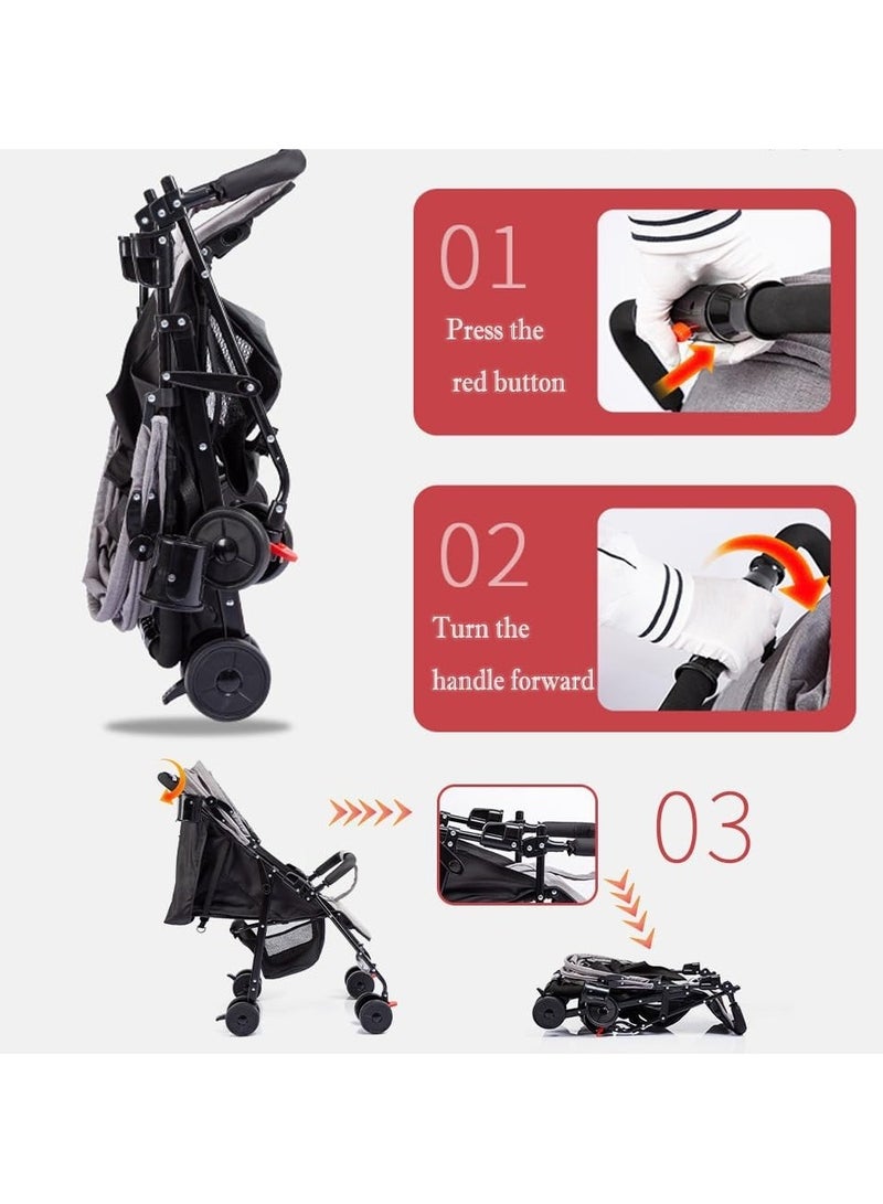 عربة أطفال، عربة سفر خفيفة الوزن وصغيرة الحجم، قابلة للطي والطي، مناسبة للطائرات، مقعد شبه مسطح، مناسبة للأطفال حديثي الولادة وحتى الأطفال الصغار - Image 5