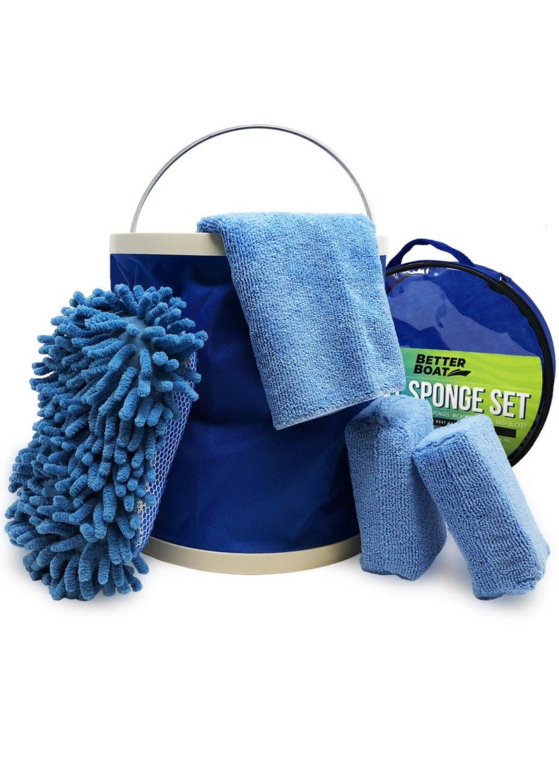 Better Boat Boat Cleaner and Car Wash Sponges NonScratch Microfiber Sponge and Wash Cloths Complete Cleaning Kit for Interior Exterior Seats Fiberglass Boat Hull and Car Washing and Detailing Supplies 