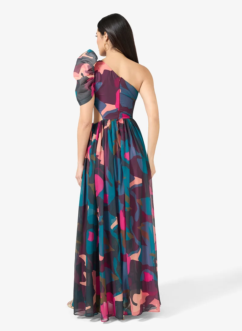 Virgos Lounge Renee Printed One Sloulder Cutout Maxi Dress