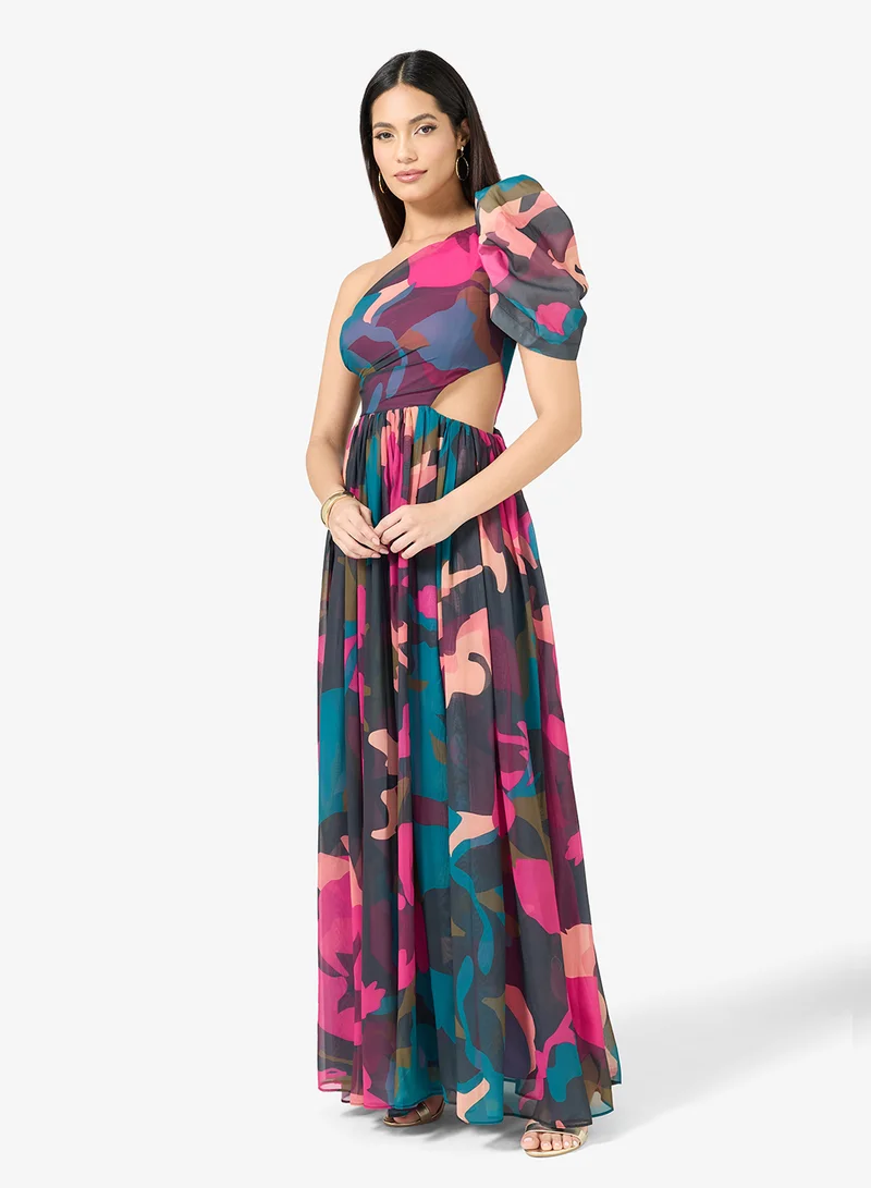 Virgos Lounge Renee Printed One Sloulder Cutout Maxi Dress