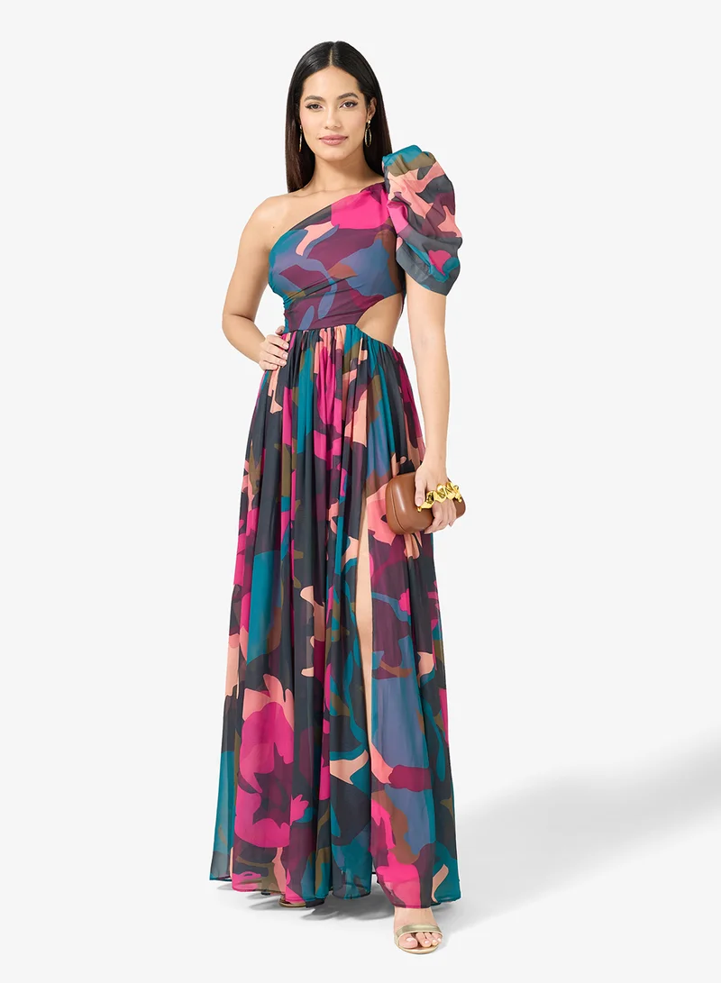 Virgos Lounge Renee Printed One Sloulder Cutout Maxi Dress