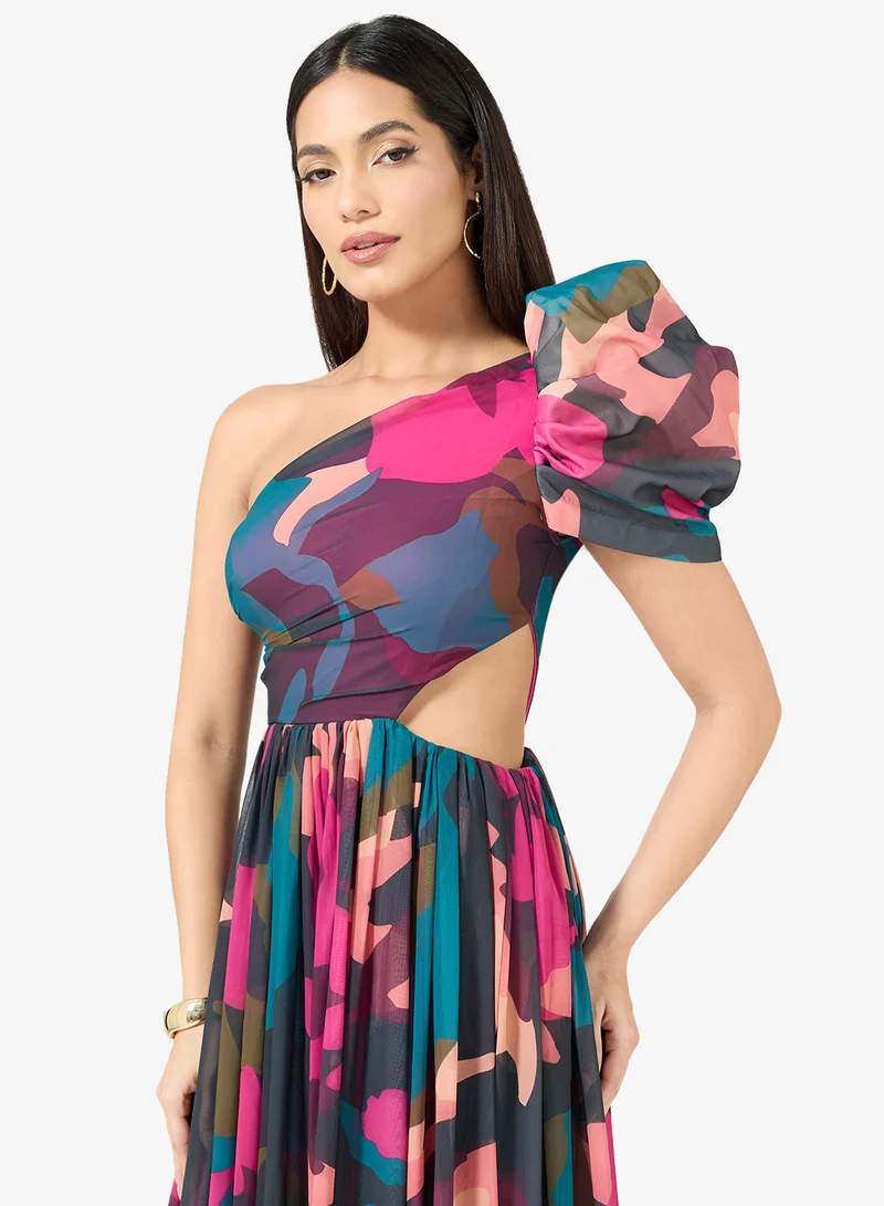 Virgos Lounge Renee Printed One Sloulder Cutout Maxi Dress