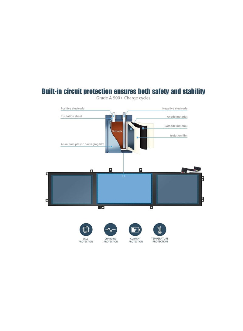 Terabyte Laptop Battery Compatible for 6GTPY 5XJ28 Battery for Dell XPS 15 9560 9550 9570 7590 Precision 5520 5510 M5520 i7-7700HQ 5XJ28 5D91C 5041C 05041C Laptop Battery Replacement 11.4V 97Wh - Image 3