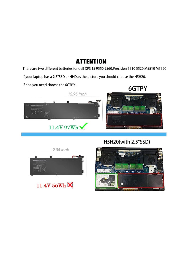 Terabyte Laptop Battery Compatible for 6GTPY 5XJ28 Battery for Dell XPS 15 9560 9550 9570 7590 Precision 5520 5510 M5520 i7-7700HQ 5XJ28 5D91C 5041C 05041C Laptop Battery Replacement 11.4V 97Wh - Image 4