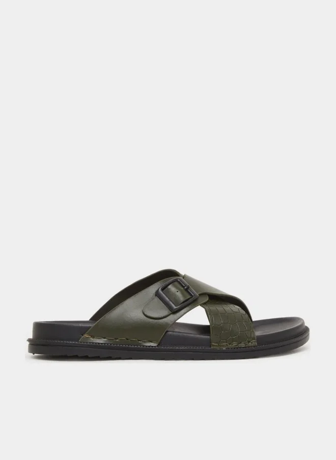 Olive Green Cross Strap Buckle Sandals