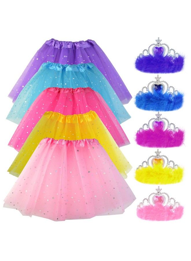 Poualss 10Pcs Princess Dress Up Tutu Crown Accessories Tiara Ballet Tutu Skirt For Girls Costume Party Favors (Style 1)  - Image 1