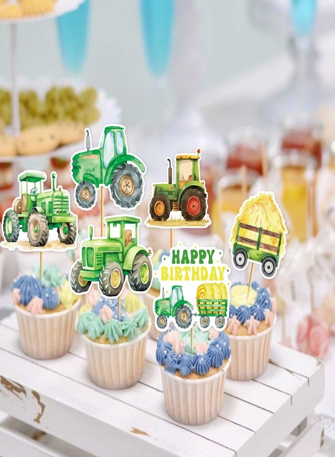 MZ.ogm 24 Pcs Farm Tractor Happy Birthday Cupcake Topper Farm Tractor Birthday Cake Decorations Tractor Party Decorations Dessert Cake Toppers for Tractor Birthday Party - Image 5