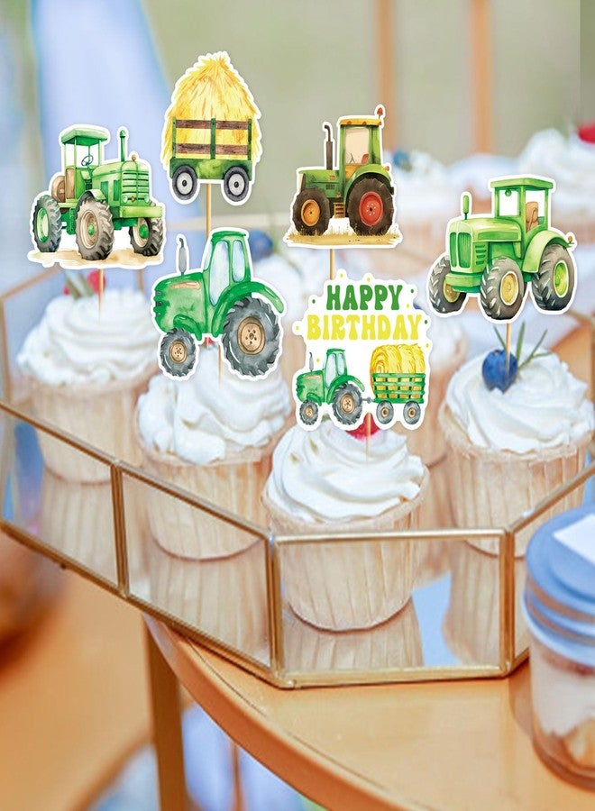 MZ.ogm 24 Pcs Farm Tractor Happy Birthday Cupcake Topper Farm Tractor Birthday Cake Decorations Tractor Party Decorations Dessert Cake Toppers for Tractor Birthday Party - Image 3