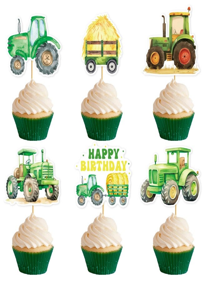 MZ.ogm 24 Pcs Farm Tractor Happy Birthday Cupcake Topper Farm Tractor Birthday Cake Decorations Tractor Party Decorations Dessert Cake Toppers for Tractor Birthday Party - Image 1