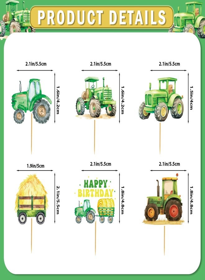 MZ.ogm 24 Pcs Farm Tractor Happy Birthday Cupcake Topper Farm Tractor Birthday Cake Decorations Tractor Party Decorations Dessert Cake Toppers for Tractor Birthday Party - Image 2